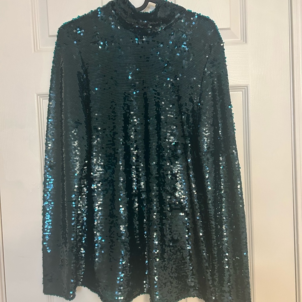 Zara Teal Sequin Top